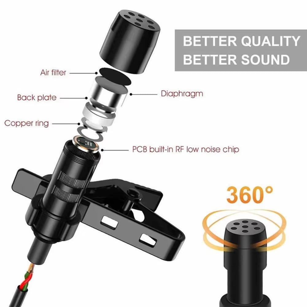 3.5Mm Lavalier Microphone Vocal Stand Clip Tie for Mobile Phone Conference Speech Audio Video Lapel Microphone